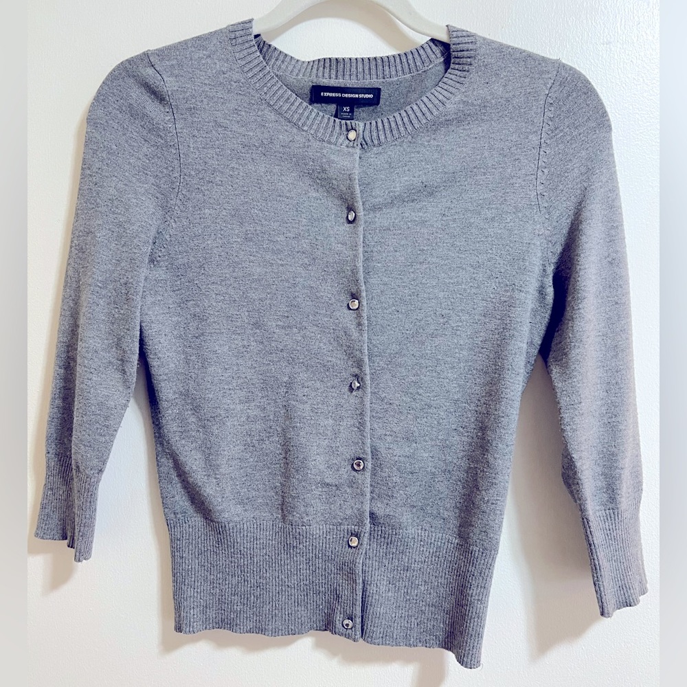 Express Crew Neck Cardigan Sweater Gray Size XS